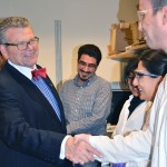 Randall Findlay meets students who work in the new lab. Photo credit: Patty Wellborn