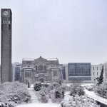Clock tower and Ike Barber Learning Centre after the first snow fall. Photo credit: Mark Pilon